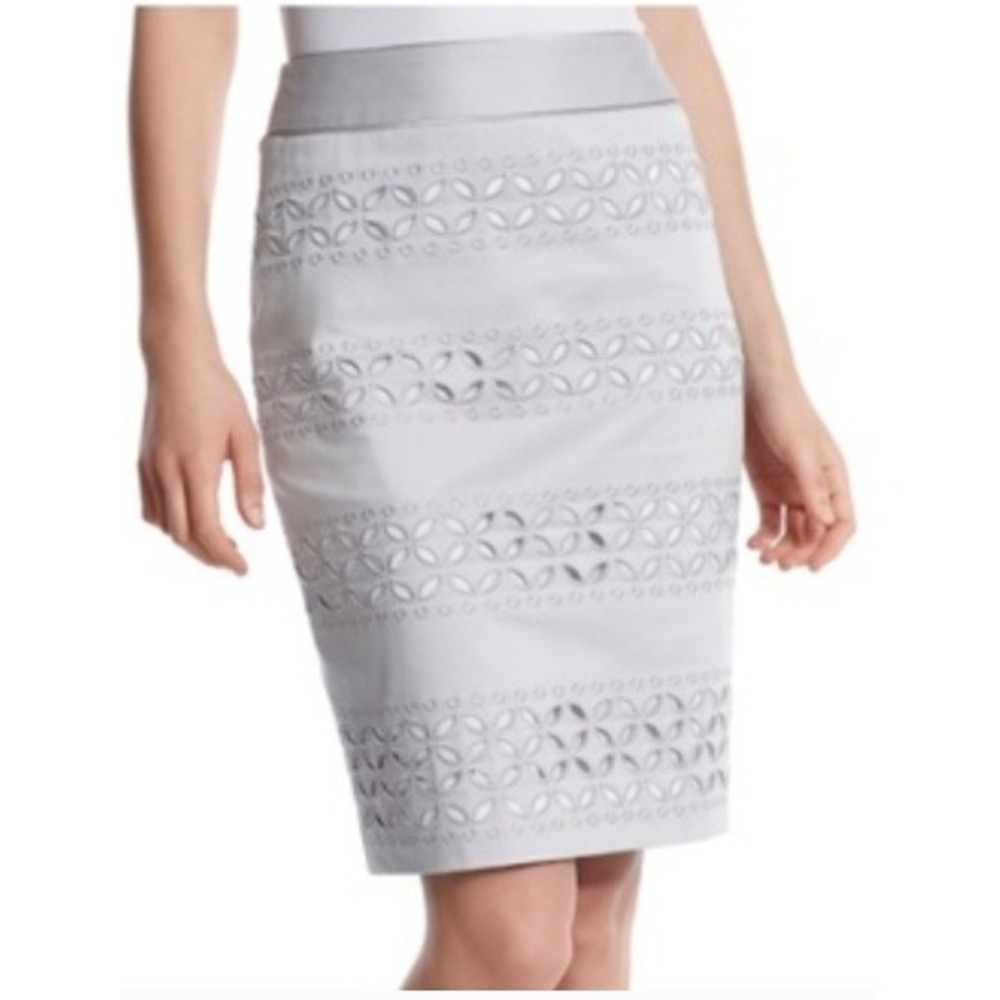 Whiteβ House Black Market Silver Grey Eyelet Pencil Skirt 6 NWT Preppy Academia